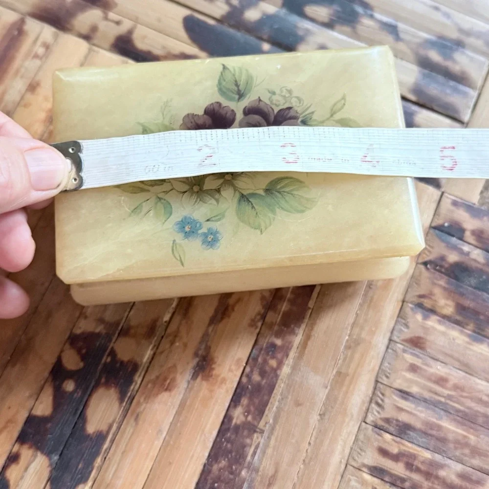 Vintage Genuine Alabaster Trinket Box - Made in Italy Hand-Painted Floral Motif
